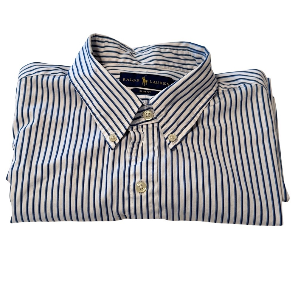 Ralph Lauren Blue White Stripe Slim Fit Men’s Shirt XL